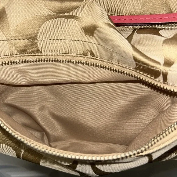 Coach Signature Canvas Print Pink Leather Trim Crossbody Bag Y2K Fashion Style - Picture 3 of 4